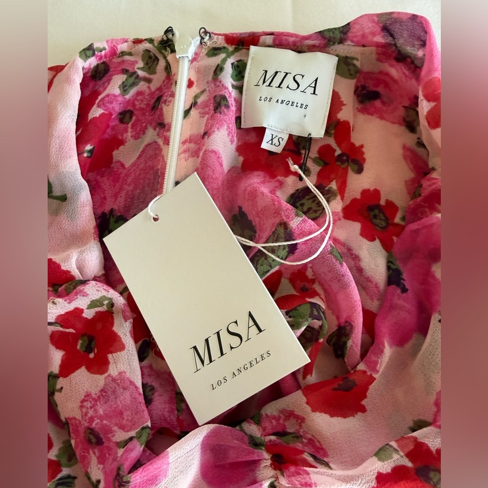 MISA Los Angeles Floral Ruffle Mini Skirt Draped Waist Pink NEW Made in USA - Picture 9 of 11